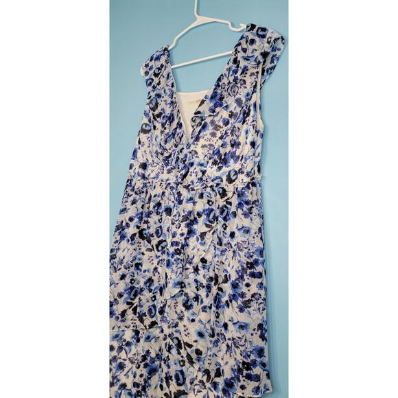 Rent The Runway Rachel Roy 14W Women's Blue Floral Sleeveless V-Neck Midi Dress - Picture 3 of 8
